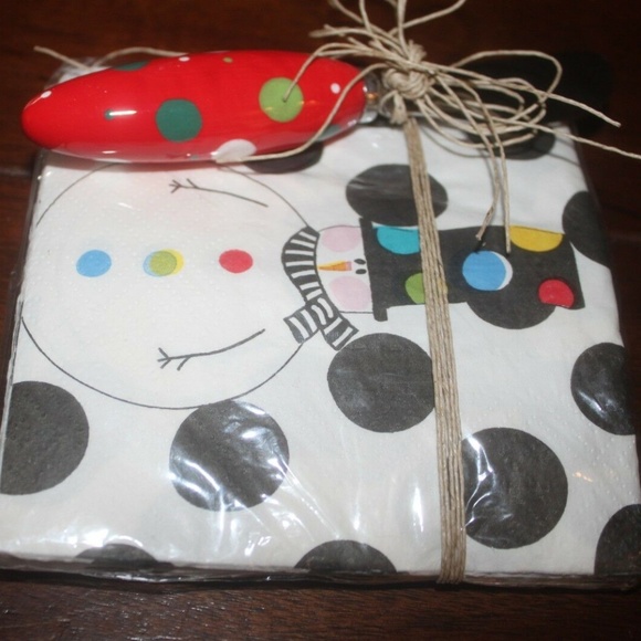 Mud Pie Paper snowman napkins polka dot spreader black white polka dot New … - Picture 2 of 3